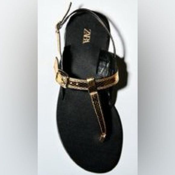 ZARA FLAT METALLIC SANDALS - Picture 7 of 9